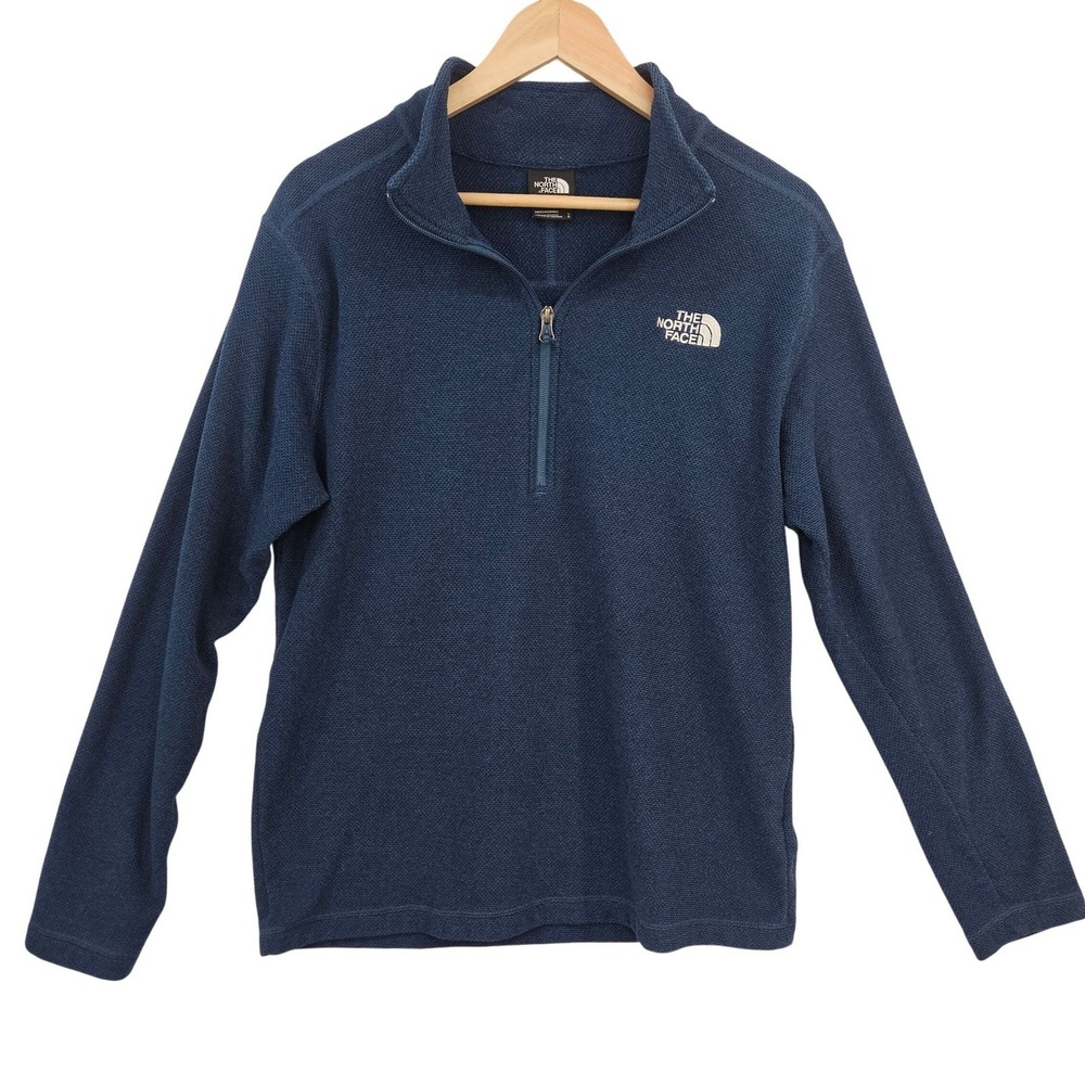 The North Face Mens 1/4 Zip L Blue Textured Knit‎ Sweater Lightweight Outdoor